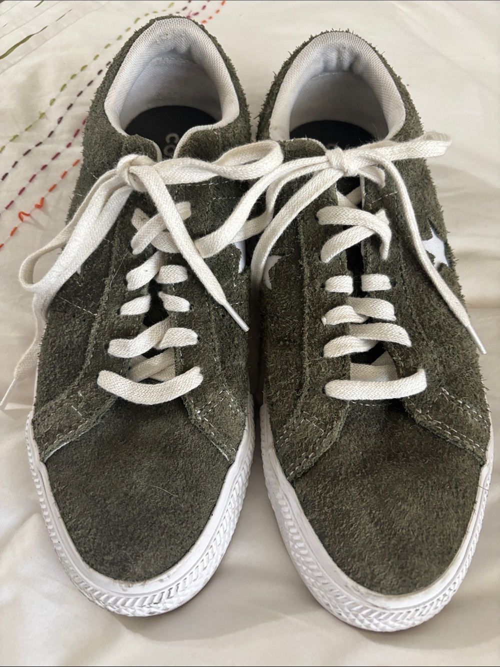 Converse Olive Green Suede Sneakers with White Accents